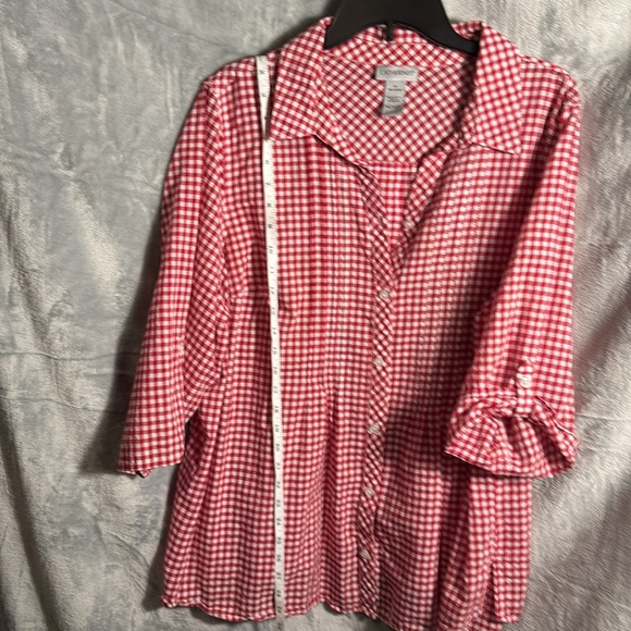 Catherines blouse top 1X plus size Red‎ White 3/4 Sleeve Button Down Shirt 16 18 - Picture 7 of 13